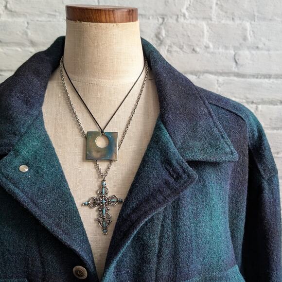 90s Vintage Green Plaid Wool Coat Utility Chore Jacket Oversize Flannel Large - Picture 6 of 9